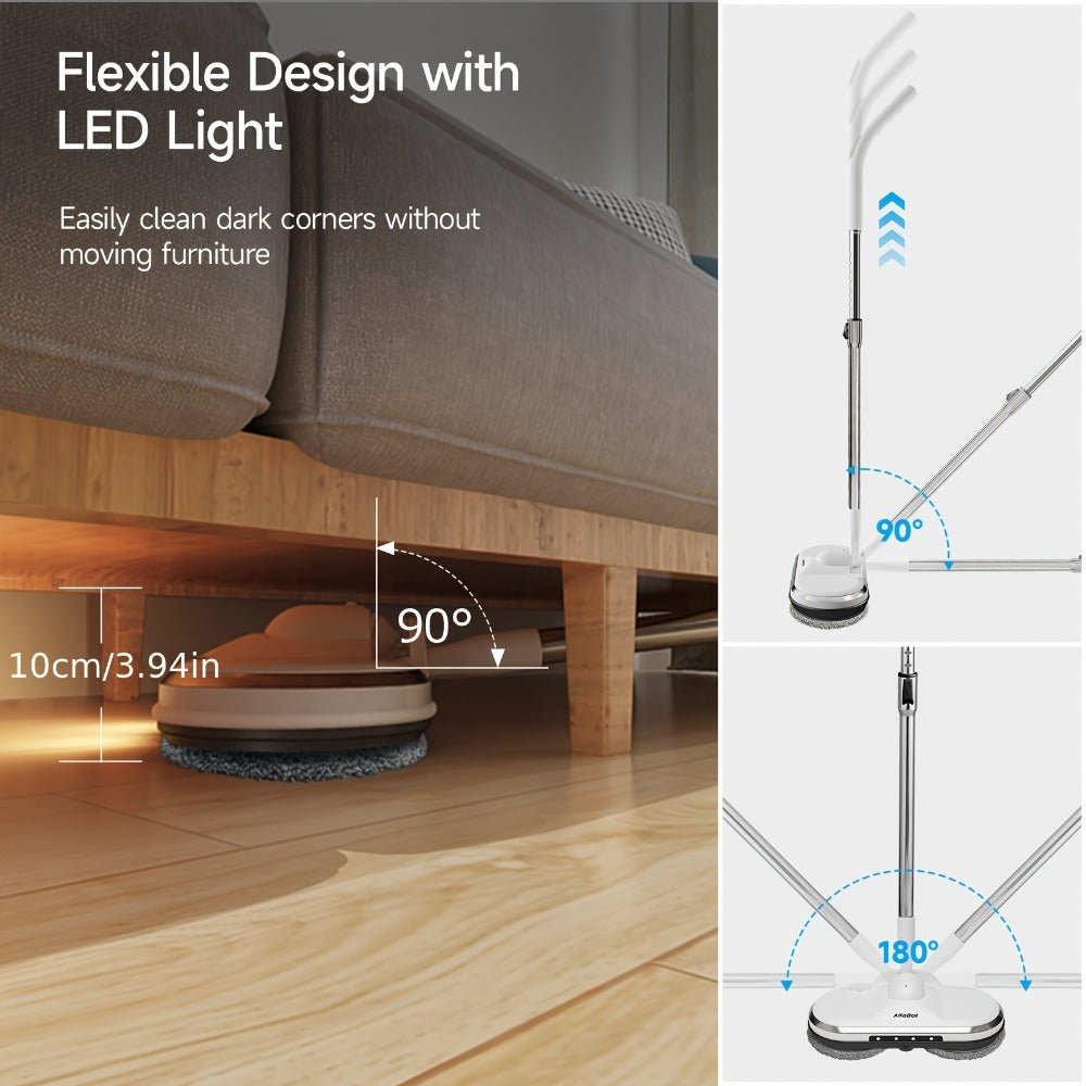 Cordless Electric Spin Mop with LED Headlight & Sprayer, 50-Min Runtime 6oz Water Tank, Lightweight Floor Scrubber for Hardwood Tile Laminate Floors