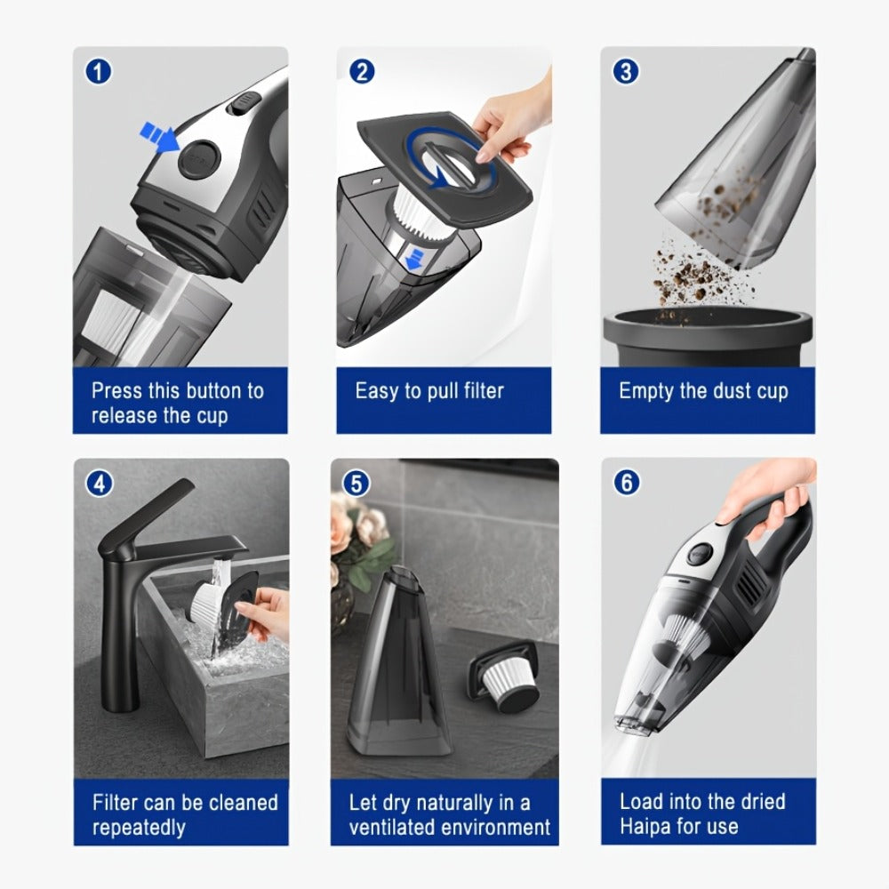 Cordless Handheld Vacuum Cleaner 5KPa 40dB Quiet Lightweight Rechargeable with Crevice Tool for Home Kitchen Car Office Pet Hair