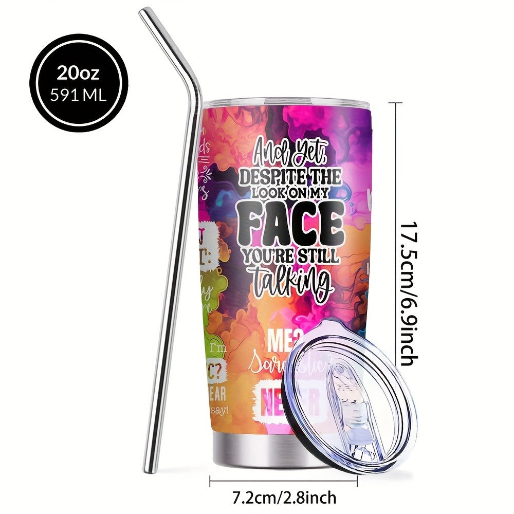 Insulated Tumbler 20oz with Lid & Straw Rainbow Humor Pattern Stainless Steel Travel Coffee Mug Hot Cold Drinks Gift for Women Men Coworker Birthday Christmas