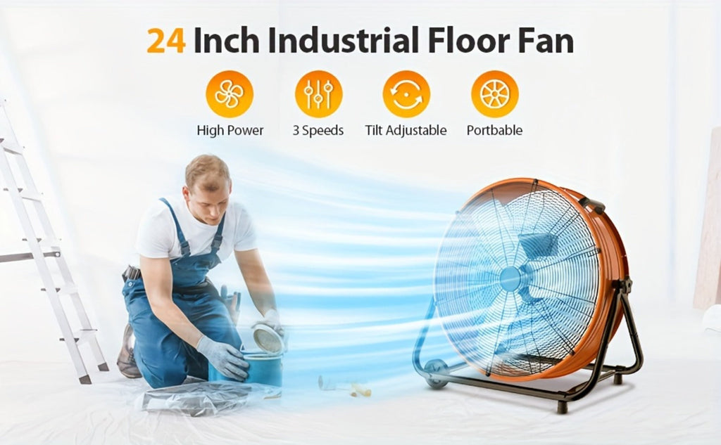 Industrial Drum Fan 24 & 30 Inch | High Velocity Floor Fan 9460-14000 CFM, 3-Speed Air Circulator with 180¡ã Tilt for Warehouse, Garage, Workshop, Job Site & Large Space Cooling ¨C Multiple Colors