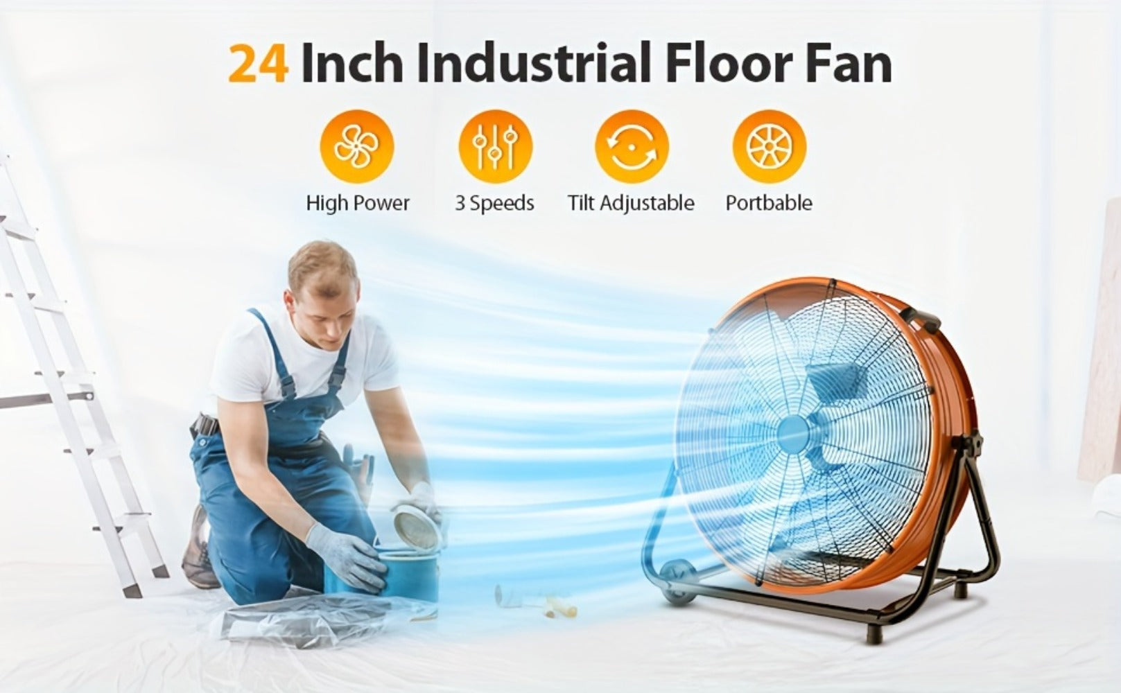 Industrial Drum Fan 24 & 30 Inch | High Velocity Floor Fan 9460-14000 CFM, 3-Speed Air Circulator with 180¡ã Tilt for Warehouse, Garage, Workshop, Job Site & Large Space Cooling ¨C Multiple Colors