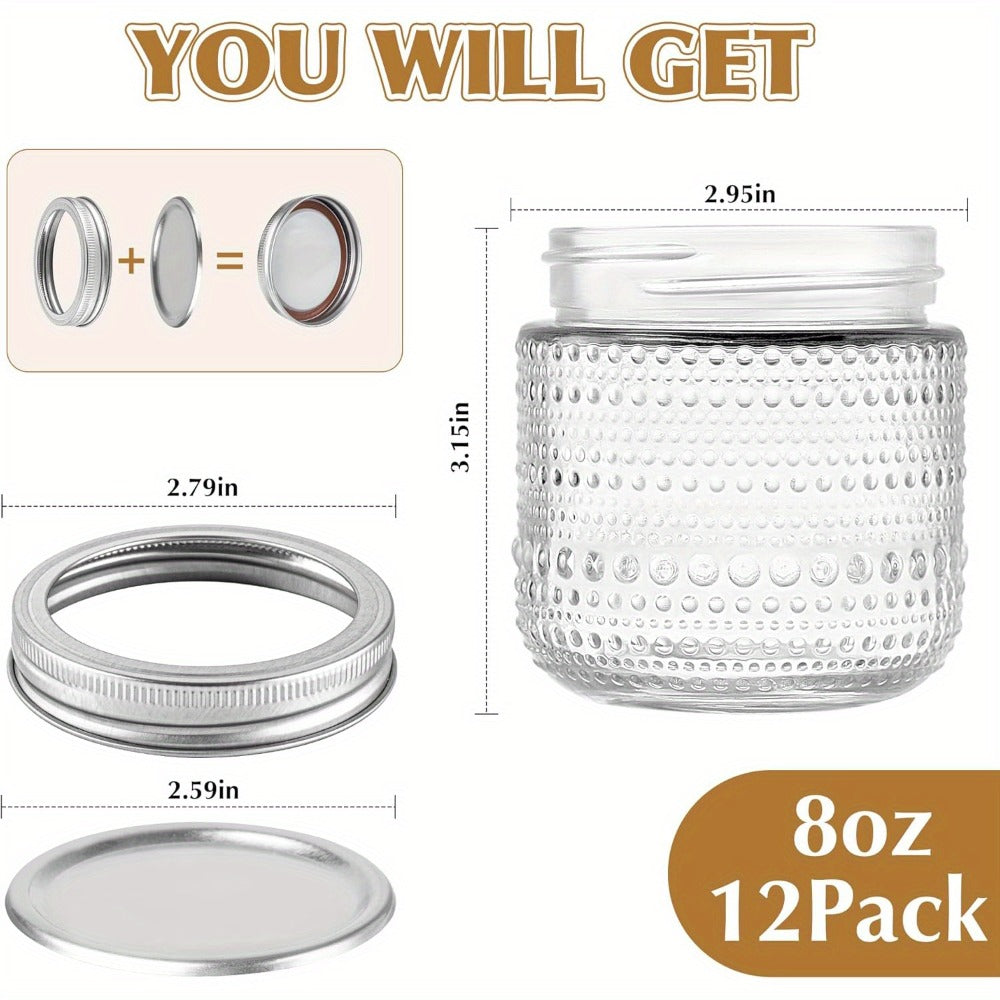 Mason Jars 8oz with Lids 12 Pack ¨C Clear Glass Canning Jars with Silver Metal Lids, BPA-Free Food-Grade, Dishwasher Safe ¨C for Storing, Pickling, Honey, Jam, Candles & DIY Crafts