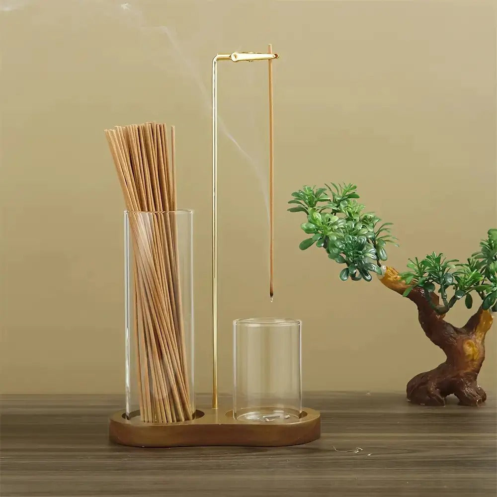 Glass Incense Burner 2-in-1 with Removable Ash Collector & Candle Holder ¨C Incense Stick Holder for Meditation, Yoga, Tea Ceremony & Home Decor ¨C Spiritual Relaxation Gift in Log & Retro Style