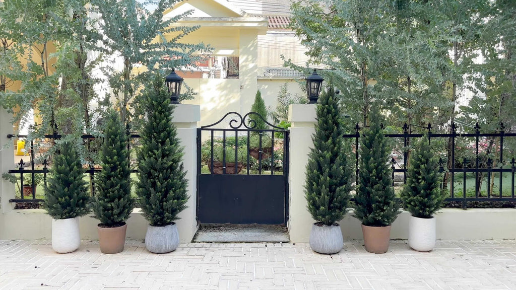 Artificial Cedar Topiary Tree UV Resistant ¨C Potted Fake Cypress Tree for Front Porch, Entryway & Living Room ¨C Evergreen Faux Cedar Plant for Indoor Outdoor Home Decor, Yard & Garden ¨C 2FT 3FT 1 or 2 Pack