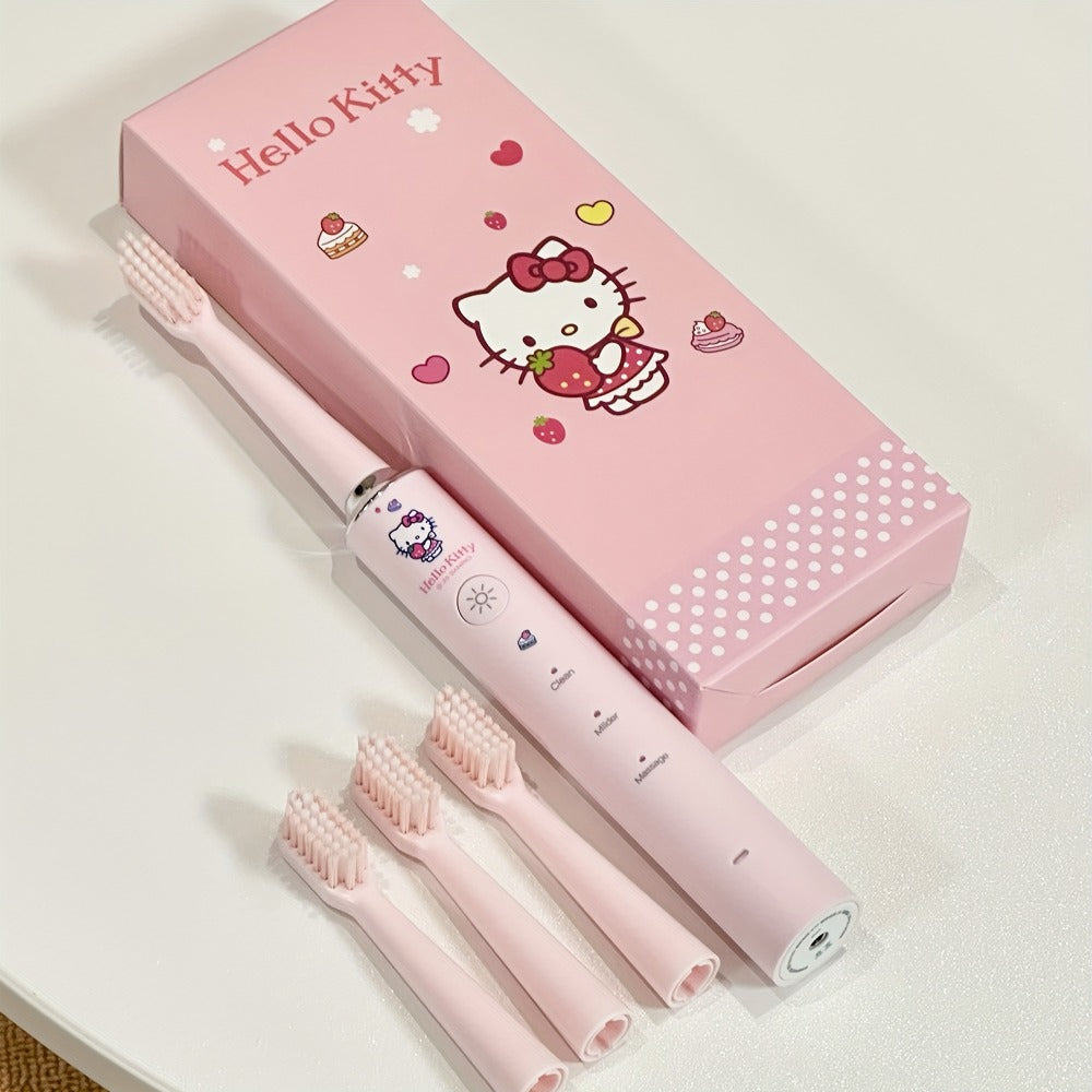 Sanrio Electric Toothbrush Hello Kitty & Pochacco - 4 Cleaning Modes, 4 Intensity Levels, 3 Replacement Brush Heads, 2-Minute Smart Timer, Cute Design Gift for Girls, Birthday, Graduation, Christmas