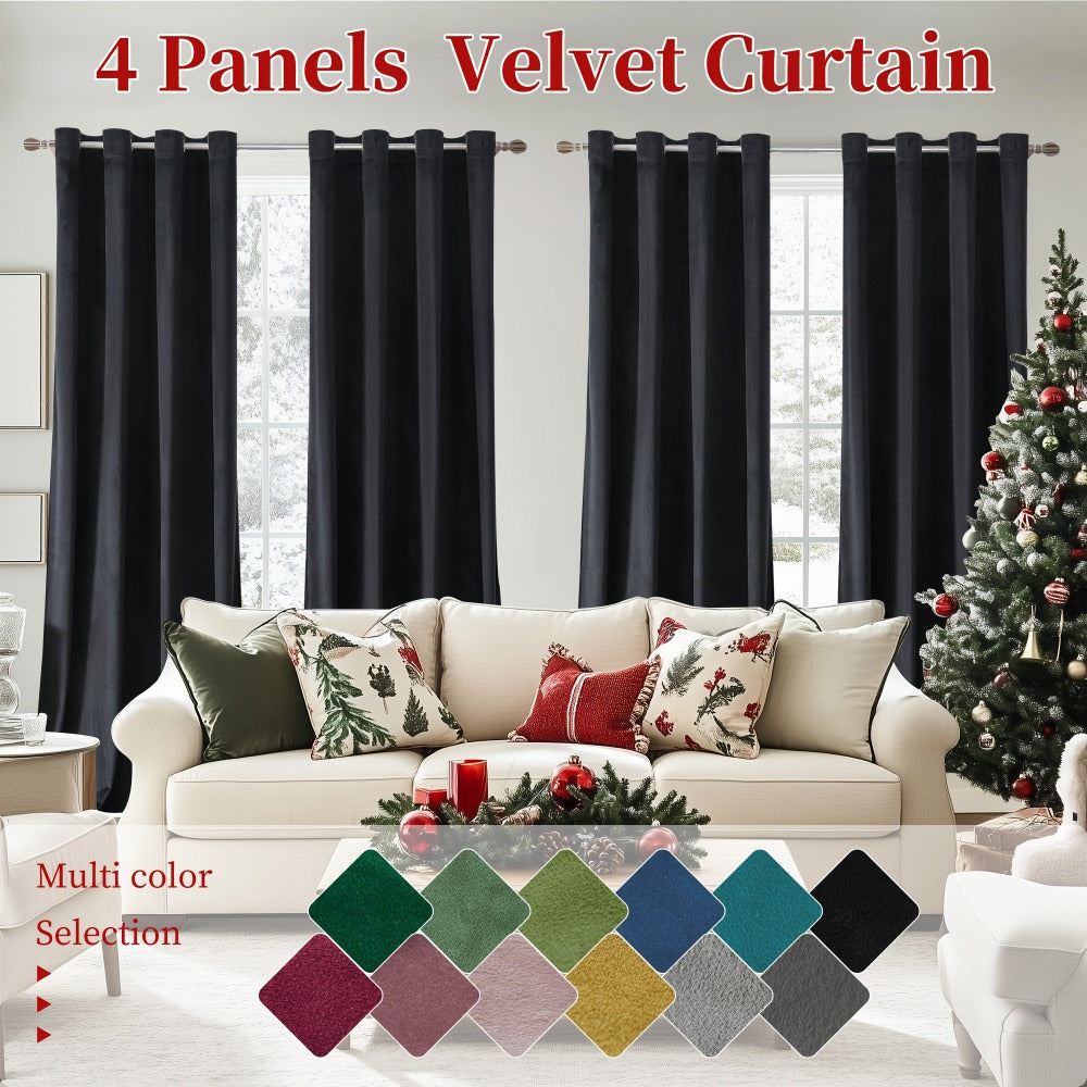 Blackout Curtains 4 Panels Velvet Thermal Insulated Noise Reducing Grommet Top Room Darkening Drapes for Living Room Bedroom Decor