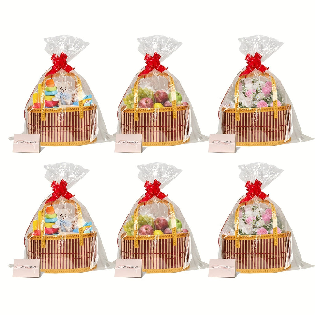 Bamboo Storage Baskets 6-Pack | Gift Wrap Organizer, Easter Egg Basket, Picnic Camping Basket, Craft Sewing Storage, Wedding Favor Box, Flower Girl Basket, Christmas Thanksgiving Holiday Basket Set