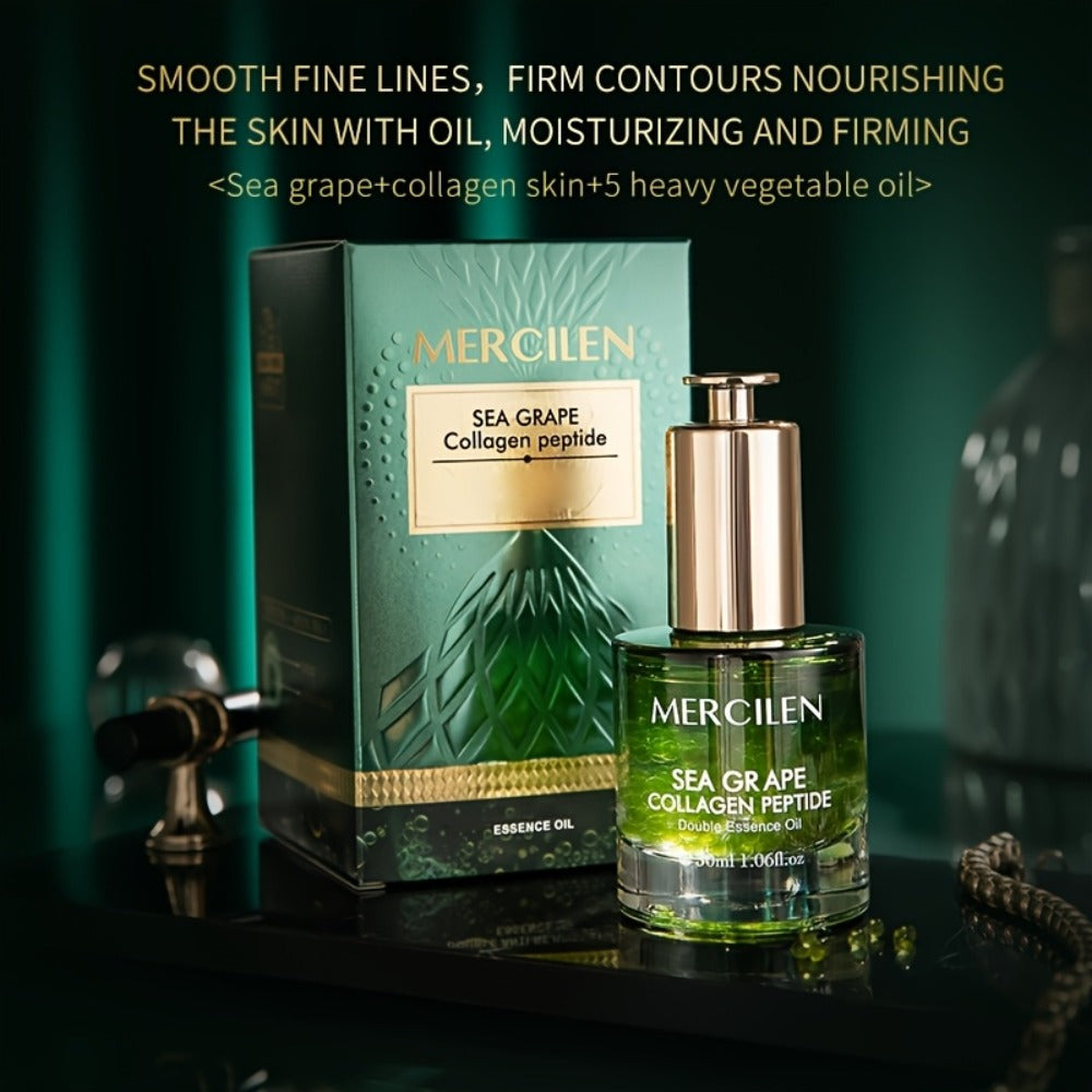 Sea Grape Collagen Peptide Essence Oil Squalane Moisturizing Face Serum Alcohol-Free Anti-Aging Skin Brightening Unisex Skincare for Sensitive Skin