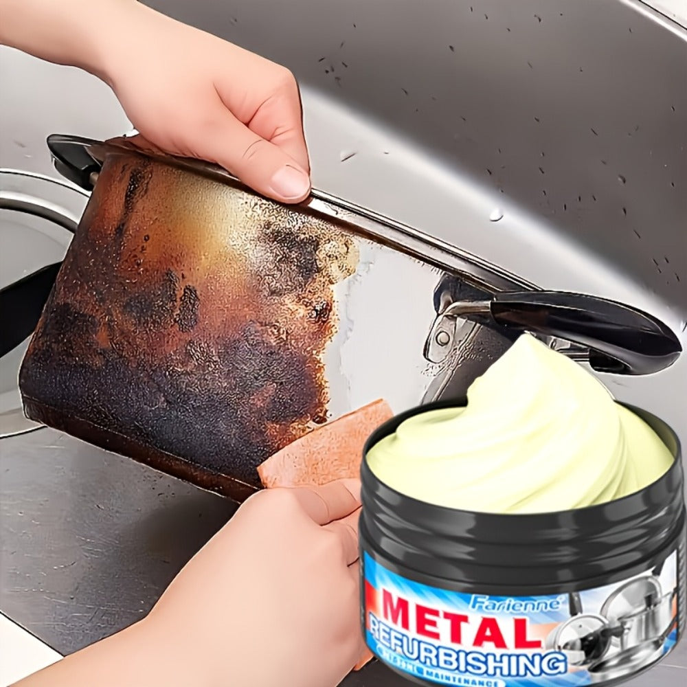 Heavy Duty Oven and Cookware Cleaning Paste with Frosted Sponge 1.01oz - Quickly Removes Stubborn Scorch Marks Grease & Oil from Pots Pans Stoves Ovens & Metal Surfaces, Metal Polishing Paste Kitchen Cleaner
