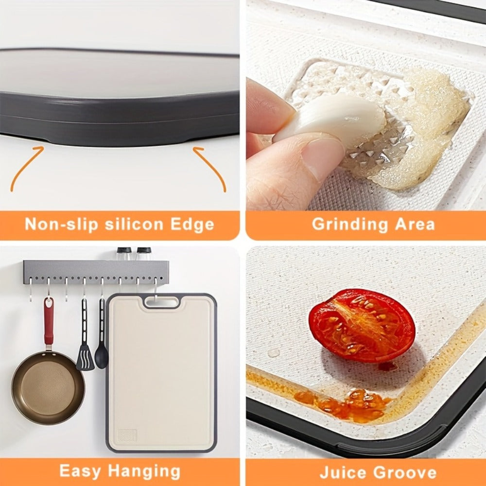 Large Cutting Board for Kitchen ¨C Double Sided Food Grade Stainless Steel & Wheat Straw PP, Non-Slip, Easy to Clean, 16 x 11 Inch Heavy Duty Chopping Board