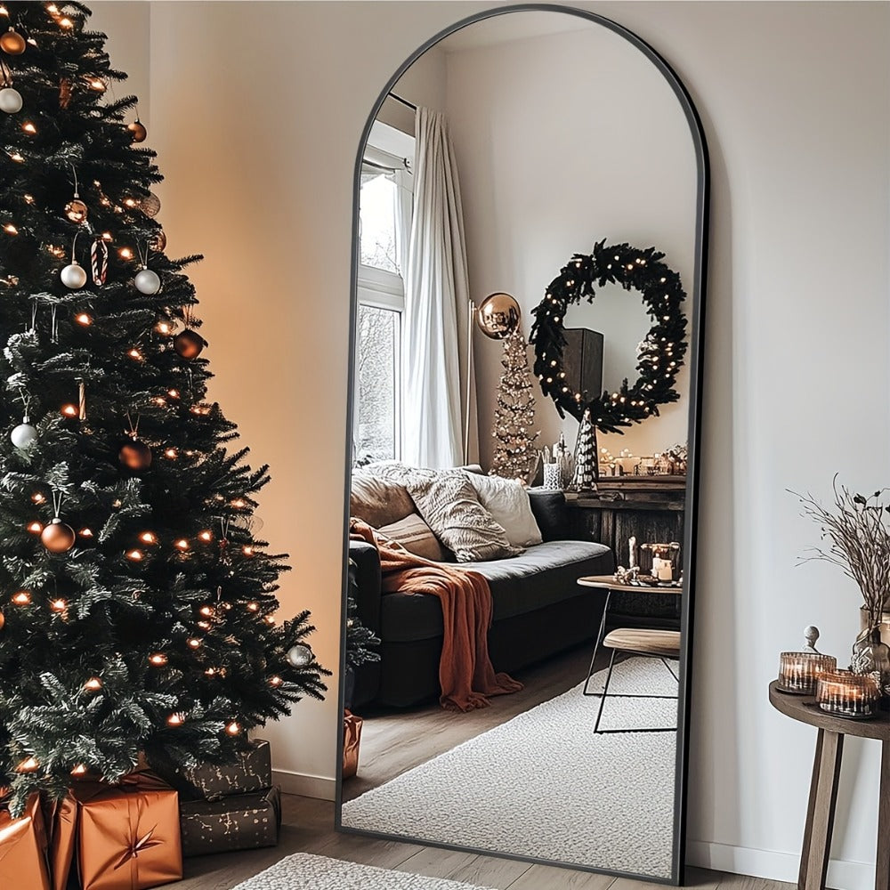 Full Length Mirror Floor Mirror Freestanding 58x18 Inch Arched Full Body Mirror Wall Mounted Leaning Rustproof Stand Mirror for Bedroom Living Room Cloakroom Modern Home Decor Black Gold
