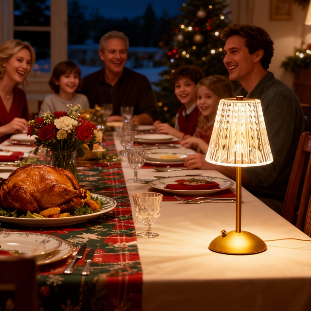 Crystal Atmosphere Lamp Portable ¨C 3-Color Adjustable Touch LED Table Light with Retro Golden Design for Home, Dining Table & Restaurant Ambiance (Starlight / Pumpkin / Trumpet)
