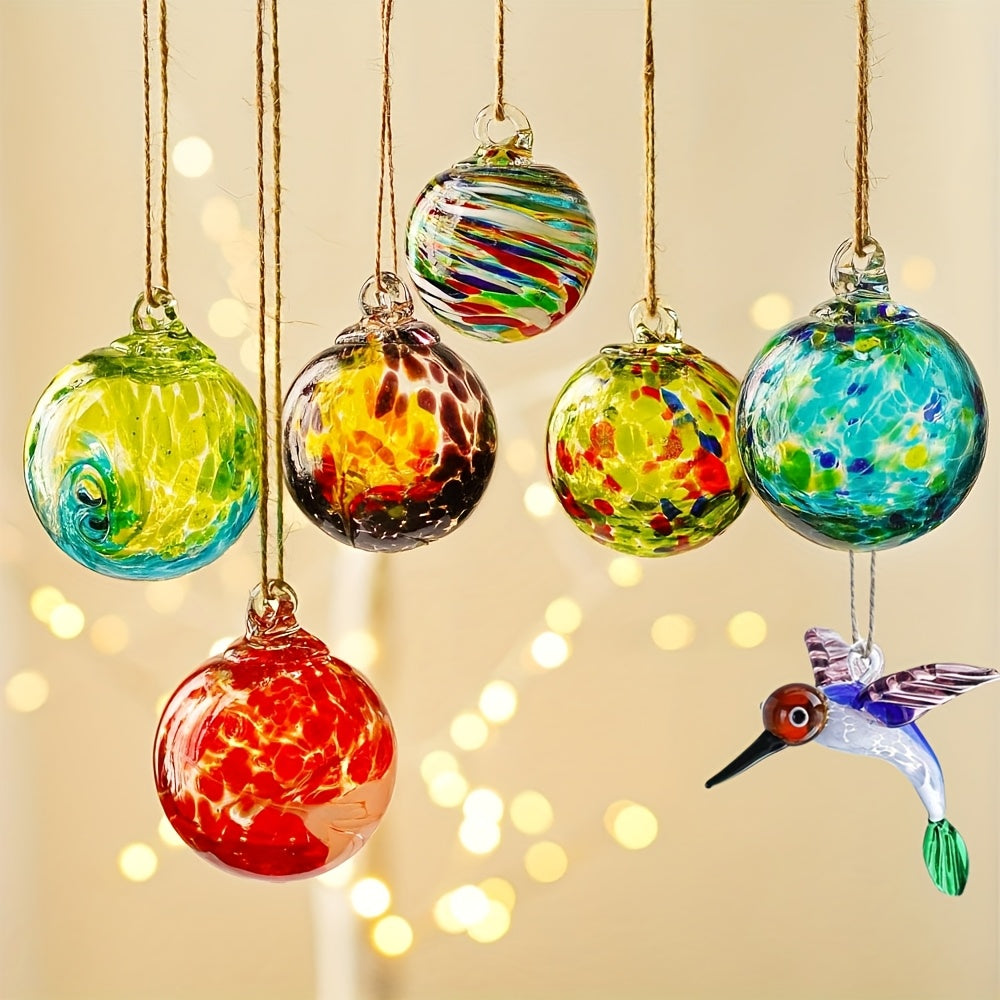 Hand Blown Glass Christmas Ornaments Set of 6 - Multicolor Hanging Ball Decorations for Christmas Tree Home Window Garden Patio - Witch Gazing Balls Gift for Mom Wife Women Friends