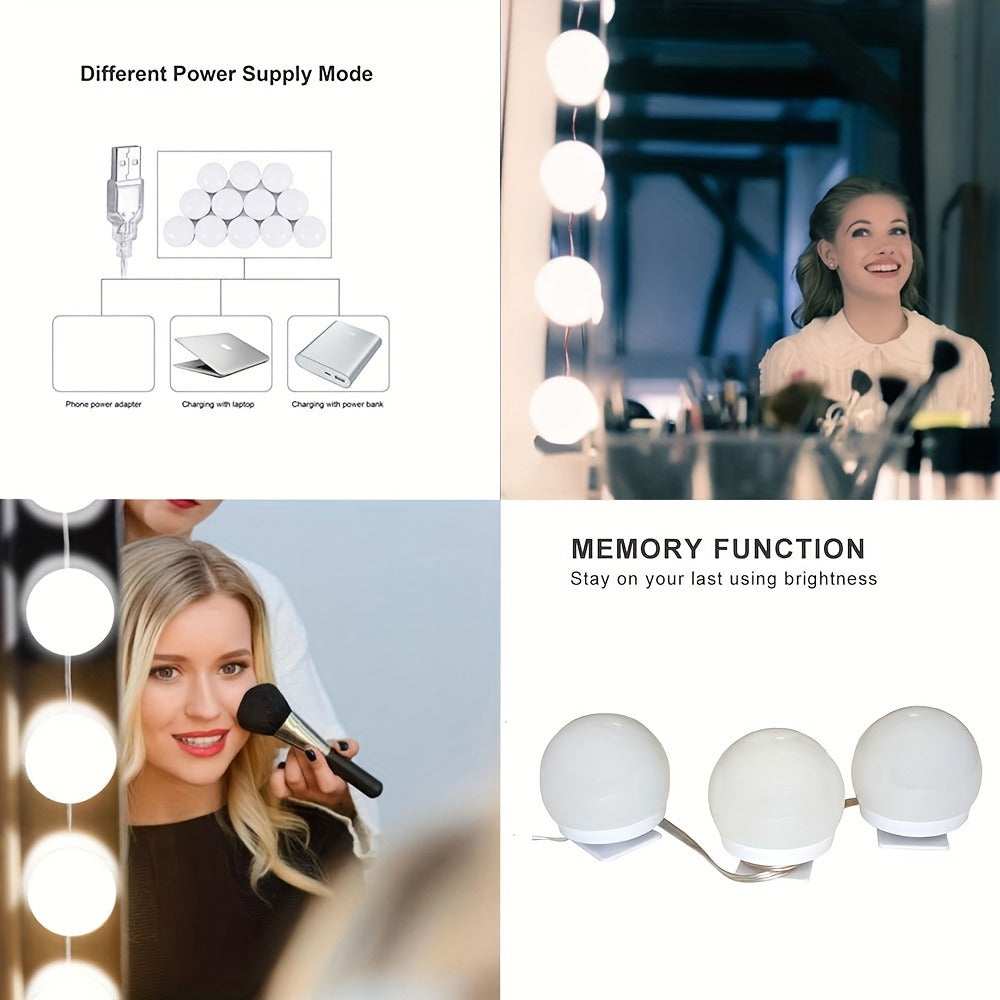 LED Vanity Mirror Light for Makeup ¨C USB Powered 8-Bulb Mirror Lamp with 3 Color Temperatures, Adjustable Brightness & Spacing, Removable Design, Gift for Women Wife