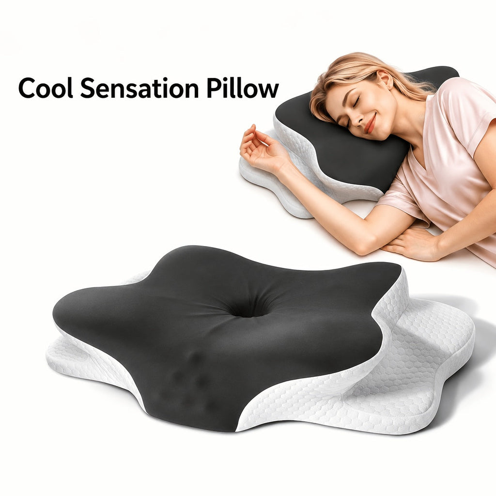 Cervical Neck Pillow for Sleeping - Butterfly Contour Memory Foam Ergonomic Support for Back & Side Sleepers, Slow Rebound Pressure Relief, Cervical Spine Alignment, Machine-Washable Cover, Multi-Color