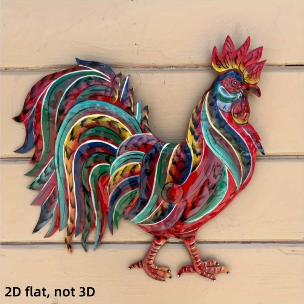 Metal Chicken Decoration 2D Flat Iron Art Farmhouse Decor | Rustic Country-Style Floor Standing Statue for Garden Backyard Courtyard Kitchen Lawn Wall Indoor Outdoor Home Decor 11.8x11.46 Inch