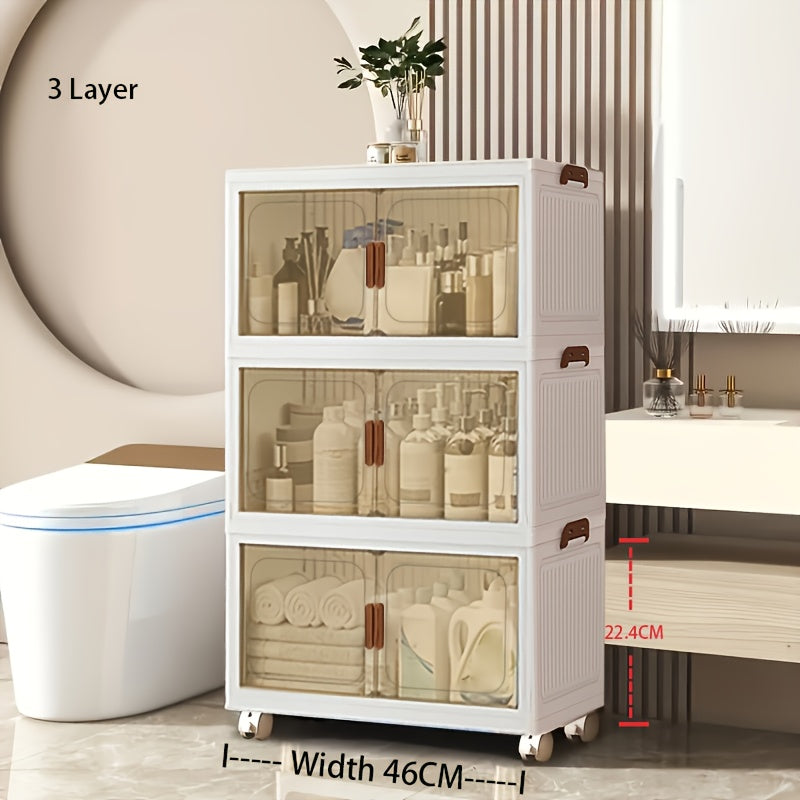 Foldable Storage Cabinet with Door ¨C Multi-Layer Stackable Storage Box for Shoes, Clothes & Books | Large Closet Organizer for Bedroom, Bathroom, Kitchen, Office & Wardrobe