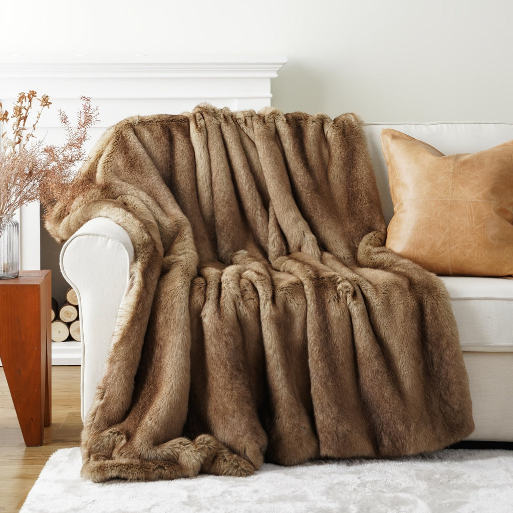 Long Hair Fluffy Reversible Plush Velvet Throw Blanket ¨C 300-350gsm Soft Elegant Throw for Couch & Bed, 6 Colors, 2 Sizes