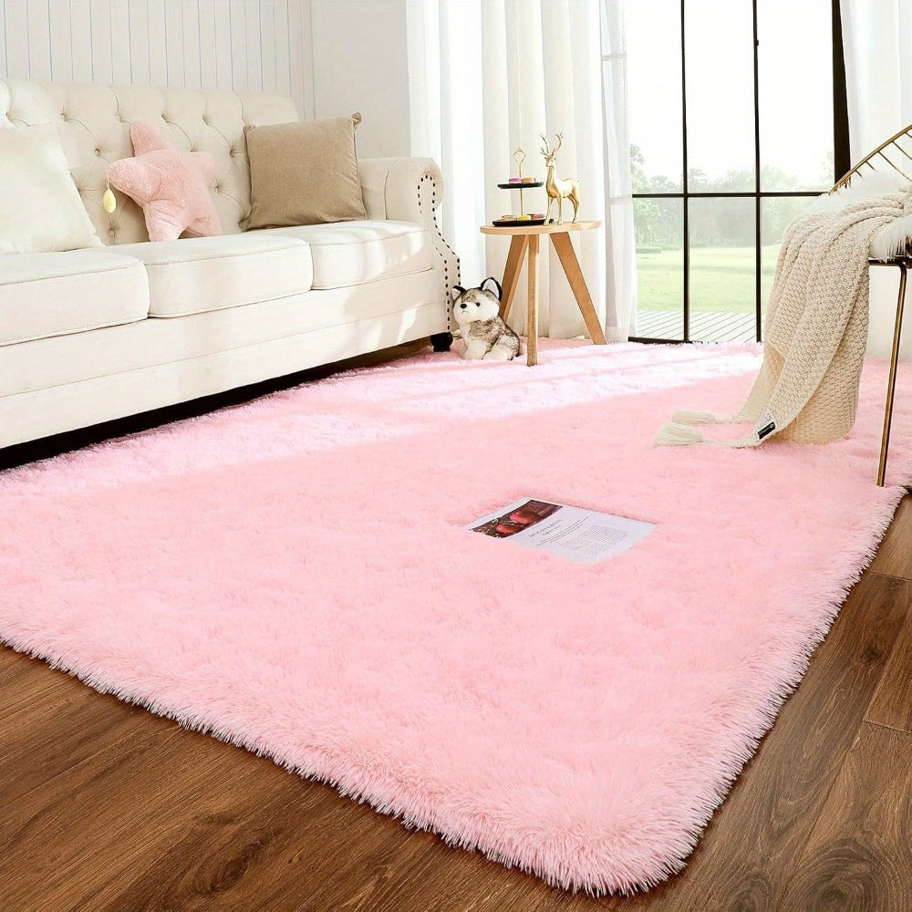 Pink Soft Shaggy Area Rug for Living Room Bedroom Non-Slip Fluffy Carpet Thickened Moisture Resistant Easy Clean Home Decor