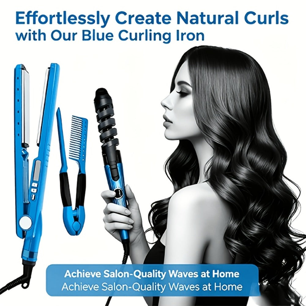 3-in-1 Hair Styling Set Flat Iron Curling Iron & Styling Comb, Anti-Scald Hair Straightener & Curler for Big Waves Straight Hair Curls, Professional Hair Tools Gift for Women, Mother's Day Birthday