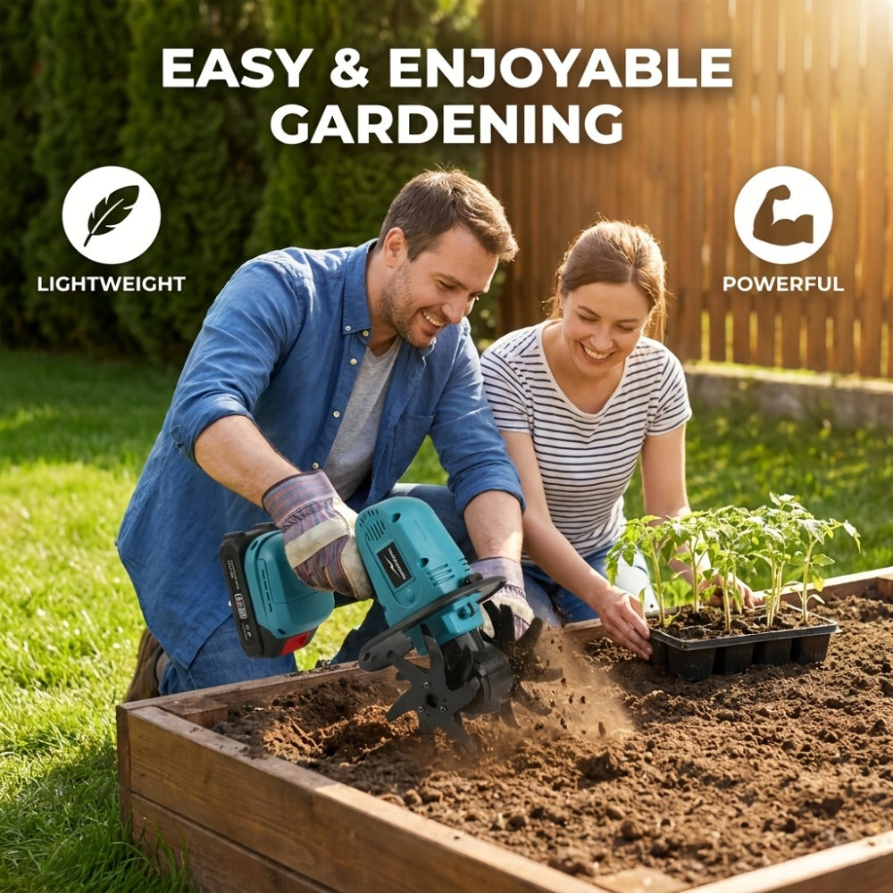 Cordless Electric Cultivator 20V Lightweight Handheld Rotary Tiller ¨C 9-Inch Width 6.6-Inch Depth, 1 or 2 Batteries & Charger, Garden Soil Tiller for Courtyard Farmland Vegetable Garden Raised Bed