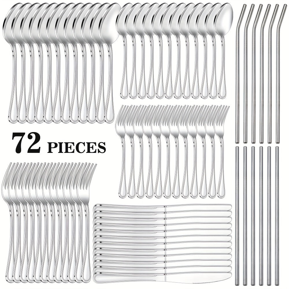 Stainless Steel Flatware Cutlery Set ¨C Mirror Polished, Dishwasher Safe, Silver & Black Options, Service for 4 / 8 / 12 ¨C Kitchen Utensil Set for Home, Restaurant & Wedding Gift