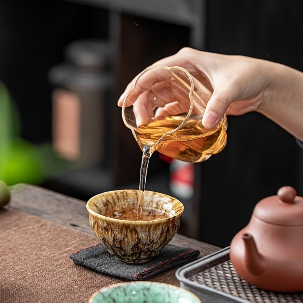 Kung Fu Tea Cups Set of 5 ¨C Handmade Kiln-Fired Jianzhan Ceramic Teacups ¨C Five-Element Design in 5 Colors with Gift Box ¨C Elegant Chinese Tea Ceremony Cup Gift for Business, Friends & Family