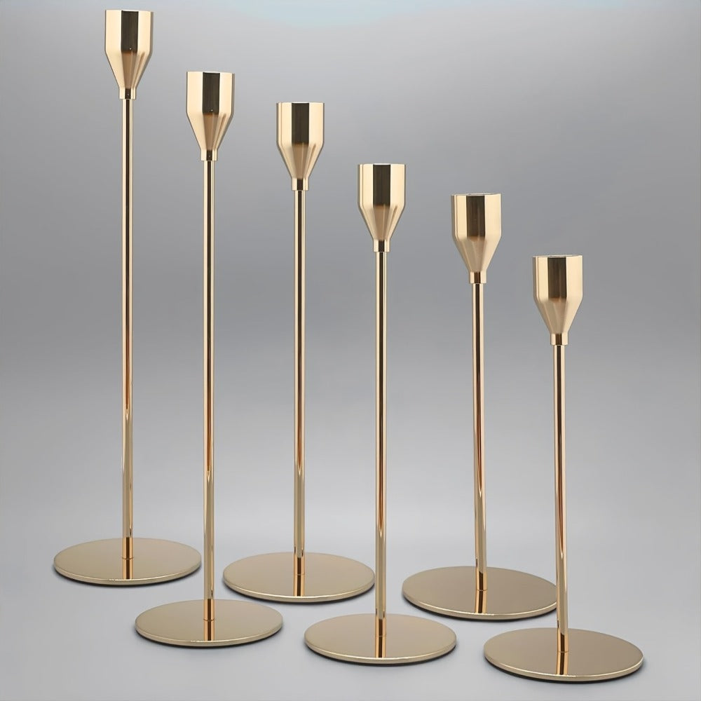 Taper Candlestick Holders Set of 6 - Decorative Metal Candle Holder Stand for Home Decor Wedding Dining Table Centerpiece Party Anniversary Event, Gold Rose Gold Black (Candles Not Included)