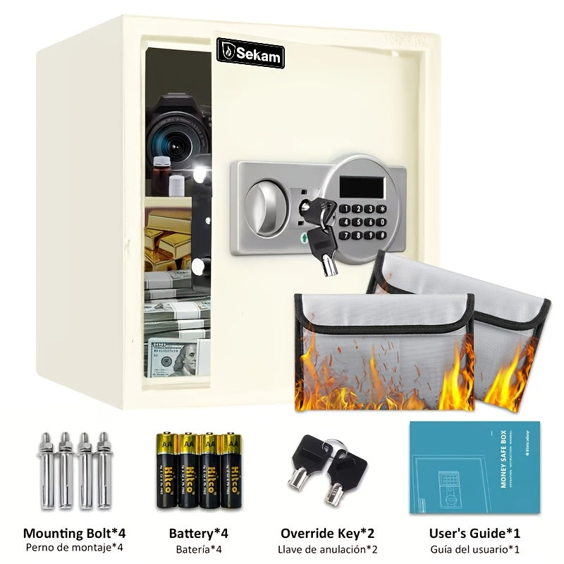 Fireproof Home Safe Box with Digital Keypad and Key Lock Heavy Duty Steel Security Safe for Money Documents Valuables Jewelry Passports 0.23 0.8 1.5 2.2 Cubic Feet Multiple Colors with Cash Bag