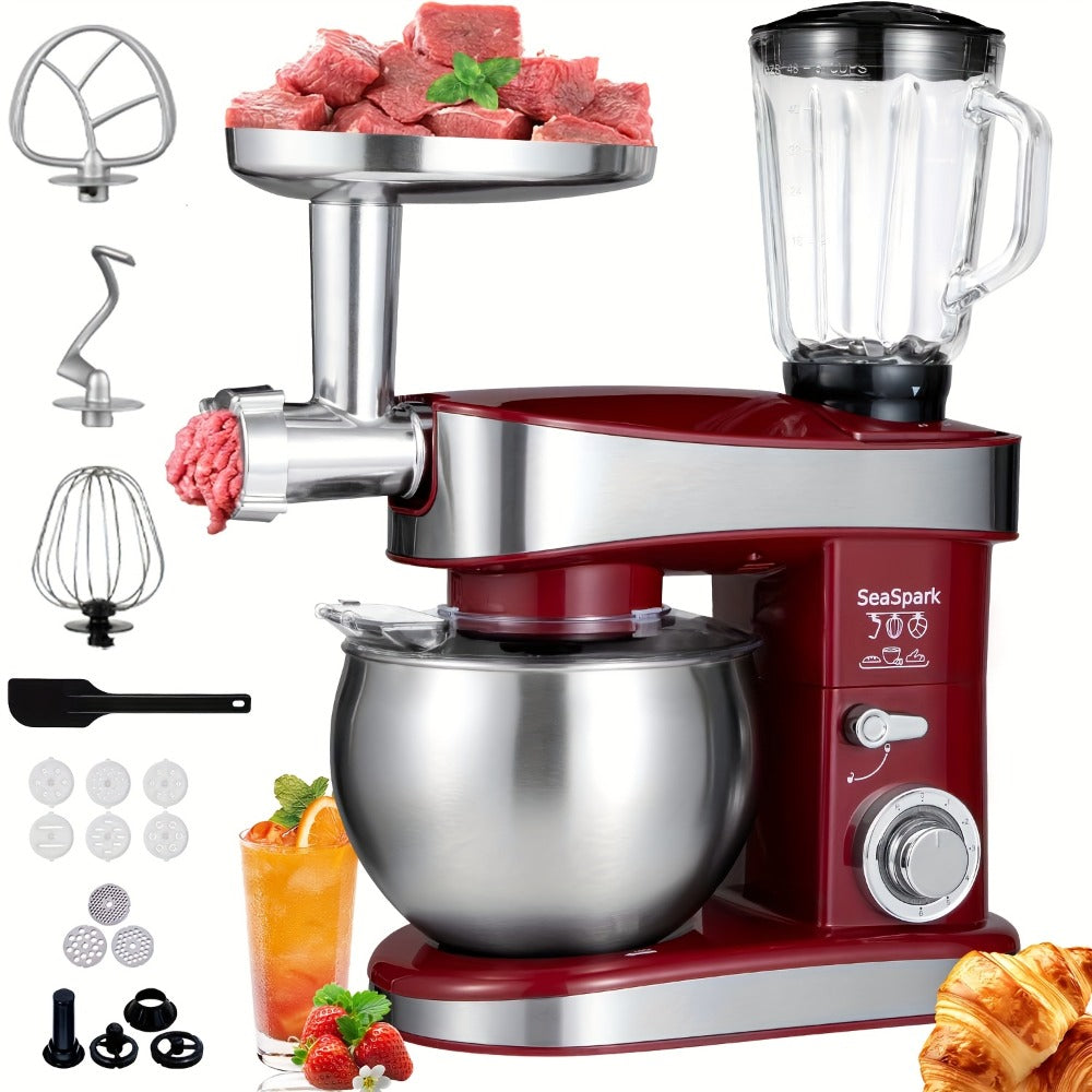 Stand Mixer 6-in-1 400W with 6.3QT Stainless Steel Bowl ¨C 6-Speed & Pulse Tilt-Head Kitchen Mixer with Dough Hook Beater Whisk Juicer Meat Grinder Noodle Press | Electric Food Mixer Black Red Purple Silver