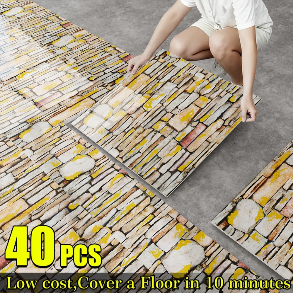 Marble Floor & Wall Decals 40-Pack Self-Adhesive Waterproof Removable Vinyl Sheets ¨C Luxury Marble Pattern Tile Stickers for Bathroom, Kitchen & Living Room
