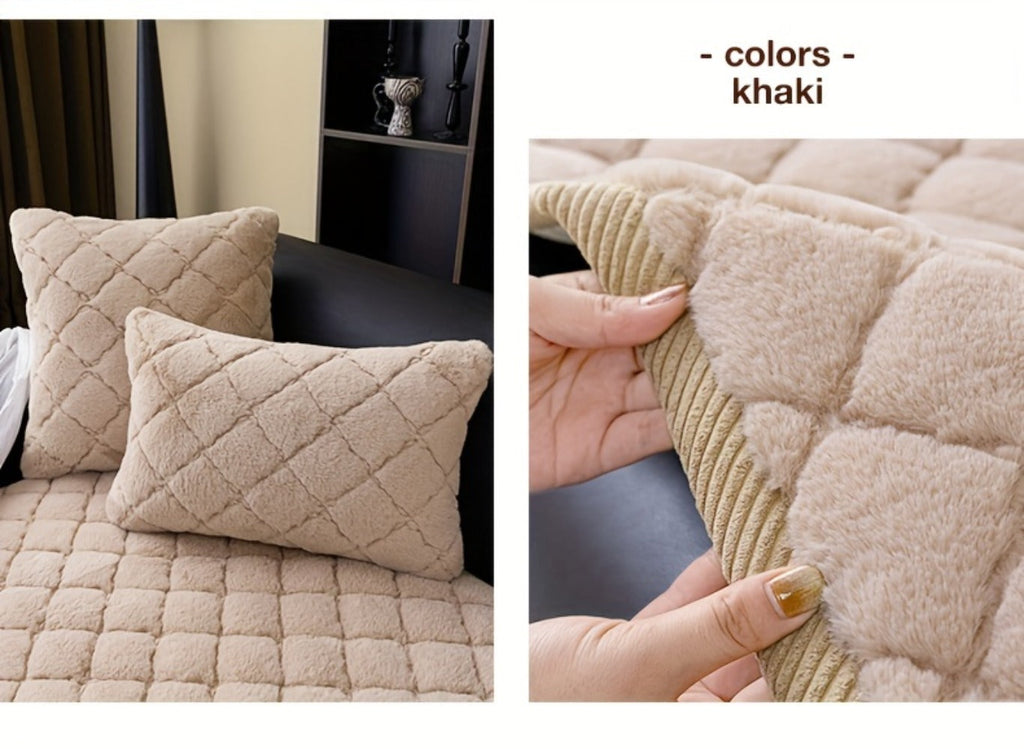 Sofa Cover Faux Rabbit Fur Plush Couch Slipcover - Thick Soft Non-Slip Pet Friendly Machine Washable Sofa Cushion Cover for Living Room Bedroom Office