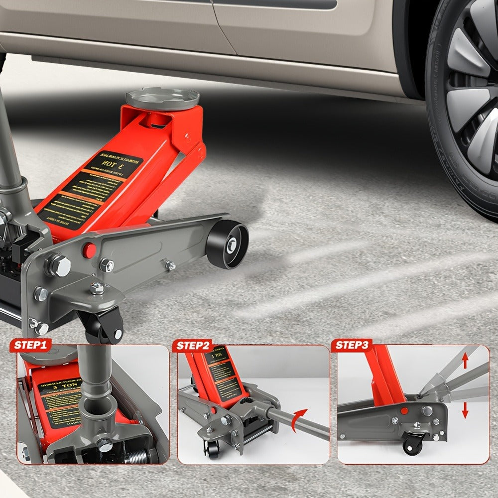 3 Ton Floor Jack with Wheels Rapid Pump Low Profile Car Jack 5.31¡±-18.11¡± Lift Range 460mm Max Height ¨C Heavy Duty Hydraulic Floor Jack for SUV Truck Sedan, Blue & Red Available