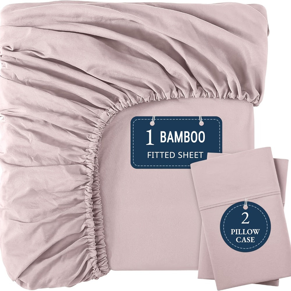 Bamboo Fitted Sheet Set 3-Piece ¨C Cooling Breathable Soft Deep Pocket Bed Sheets, Twin Full Queen King, 12 Colors ¨C Fits Mattress Up to 15¡±