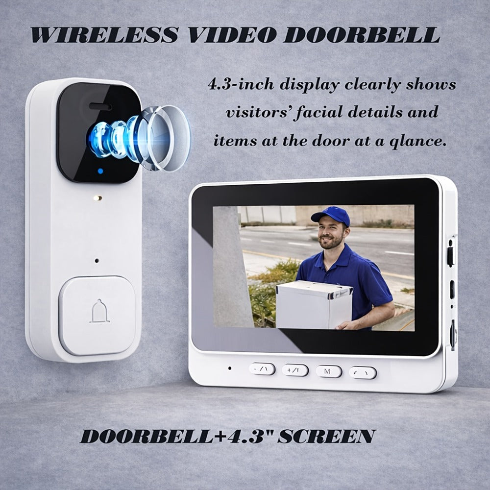 Smart Video Doorbell Wireless Touchscreen Display | Motion Detection 2-Way Audio Local Storage No Subscription | Easy No-Wire Install Home Security Doorbell Camera System