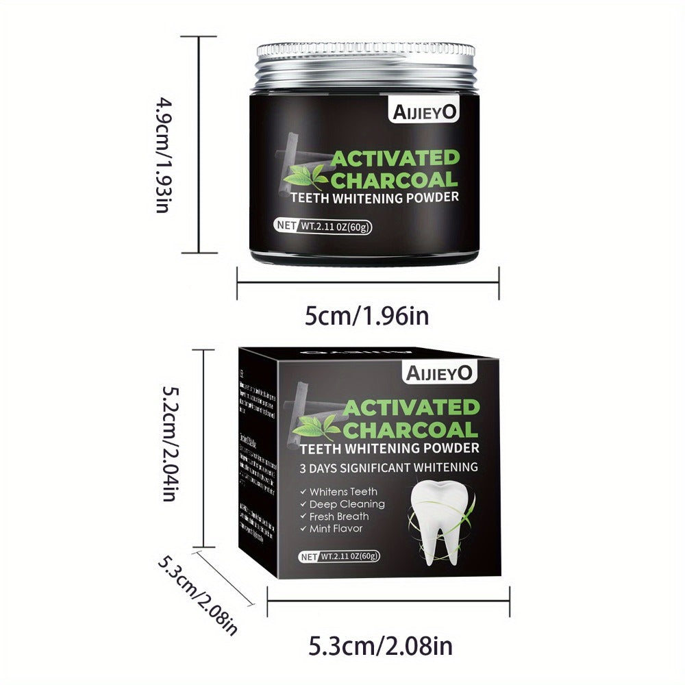 Activated Charcoal Teeth Whitening Powder - Natural Tooth Polish for Deep Cleaning, Plaque Removal & Fresh Breath, Mint Flavor, 60g Daily Use Teeth Brightening Charcoal Powder
