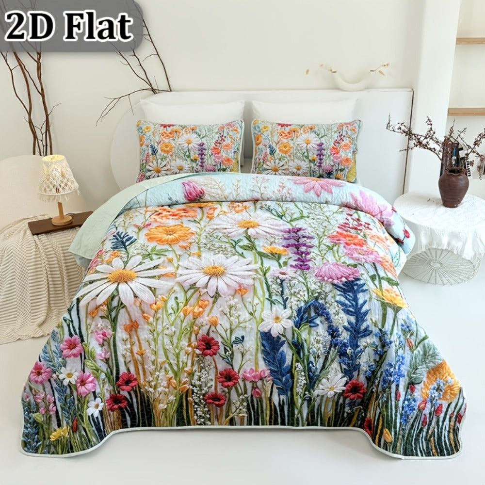 Comforter Set 2 3 Piece Colorful Floral Print Quilt with Pillowcases, Soft Breathable Hypoallergenic Machine Washable Quilted Bed Cover for Twin Full Queen King, Boho Flower Bedding Room Decor