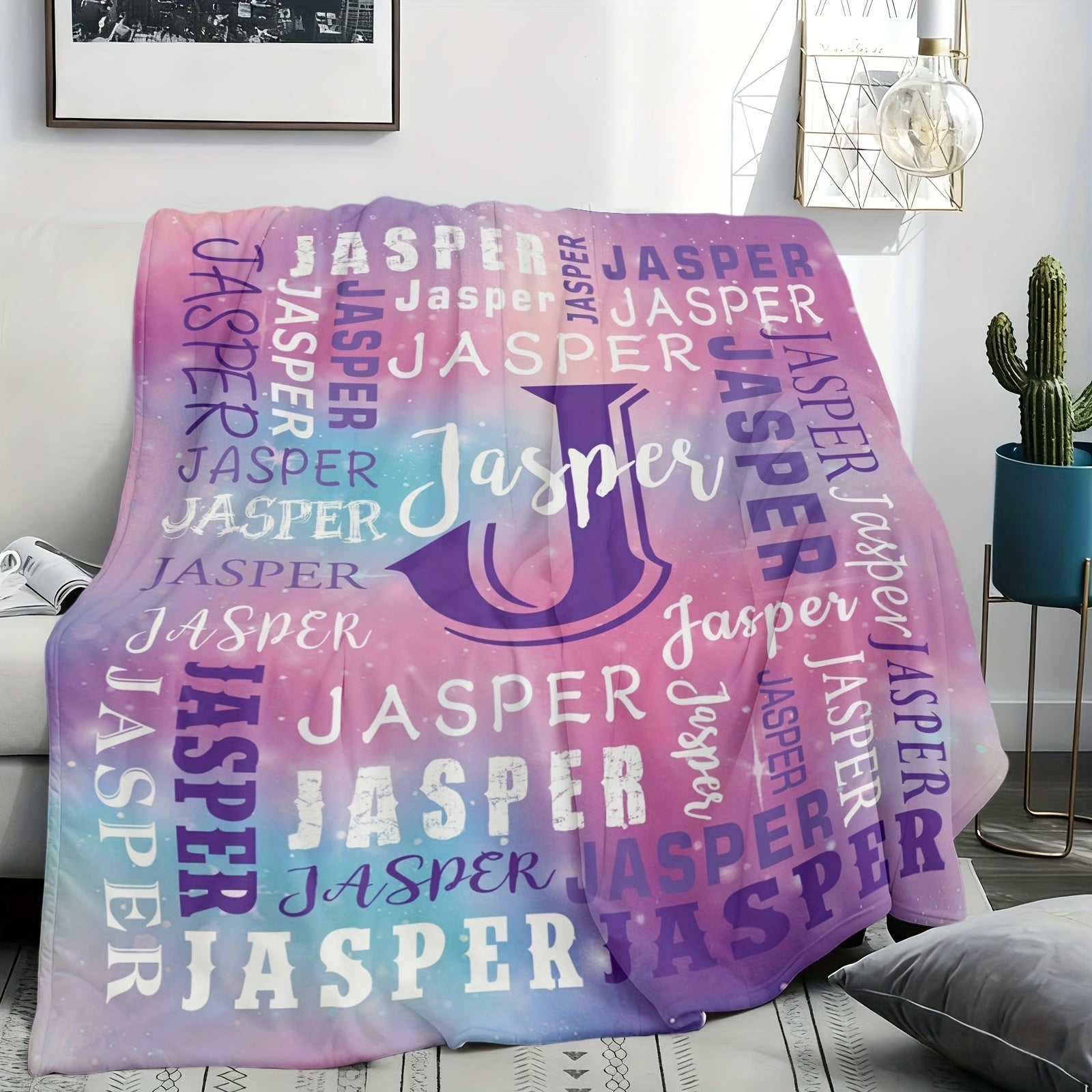Personalized Flannel Blanket 280GSM Custom Name - Soft All-Season Throw Blanket for Home Picnic Travel, Cozy Polyester Gift Blanket Multi-Color Options