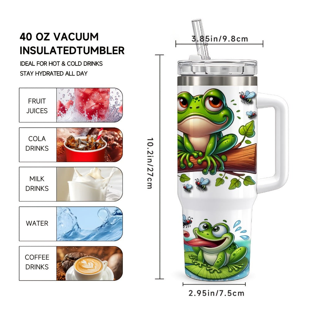 Frog Insulated Stainless Steel Water Bottle 16oz 40oz Cute Tumbler with Lid, Temperature Retention Travel Mug for Home Office Kitchen, Funny Gift for Women Men