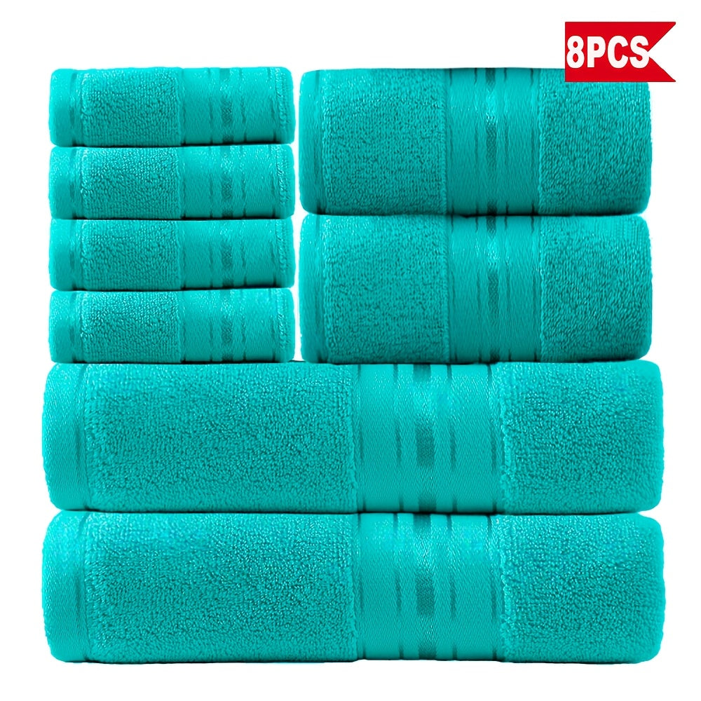 Cotton Bath Towel Set 8 Piece 550GSM Vintage Striped - 100% Cotton Hotel Quality Soft Absorbent Machine Washable | 2 Bath 2 Hand 4 Washcloths | 15 Colors | Bathroom Hotel Spa Gift