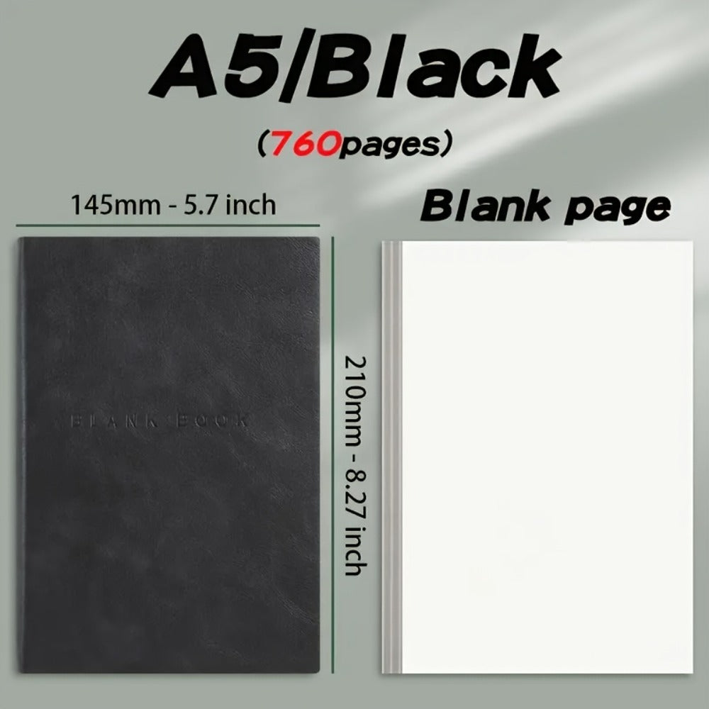 Blank Notebook A5 760 Pages Leather Soft Cover Sketchbook for Sketching Drawing Journaling College Students Adults Gift