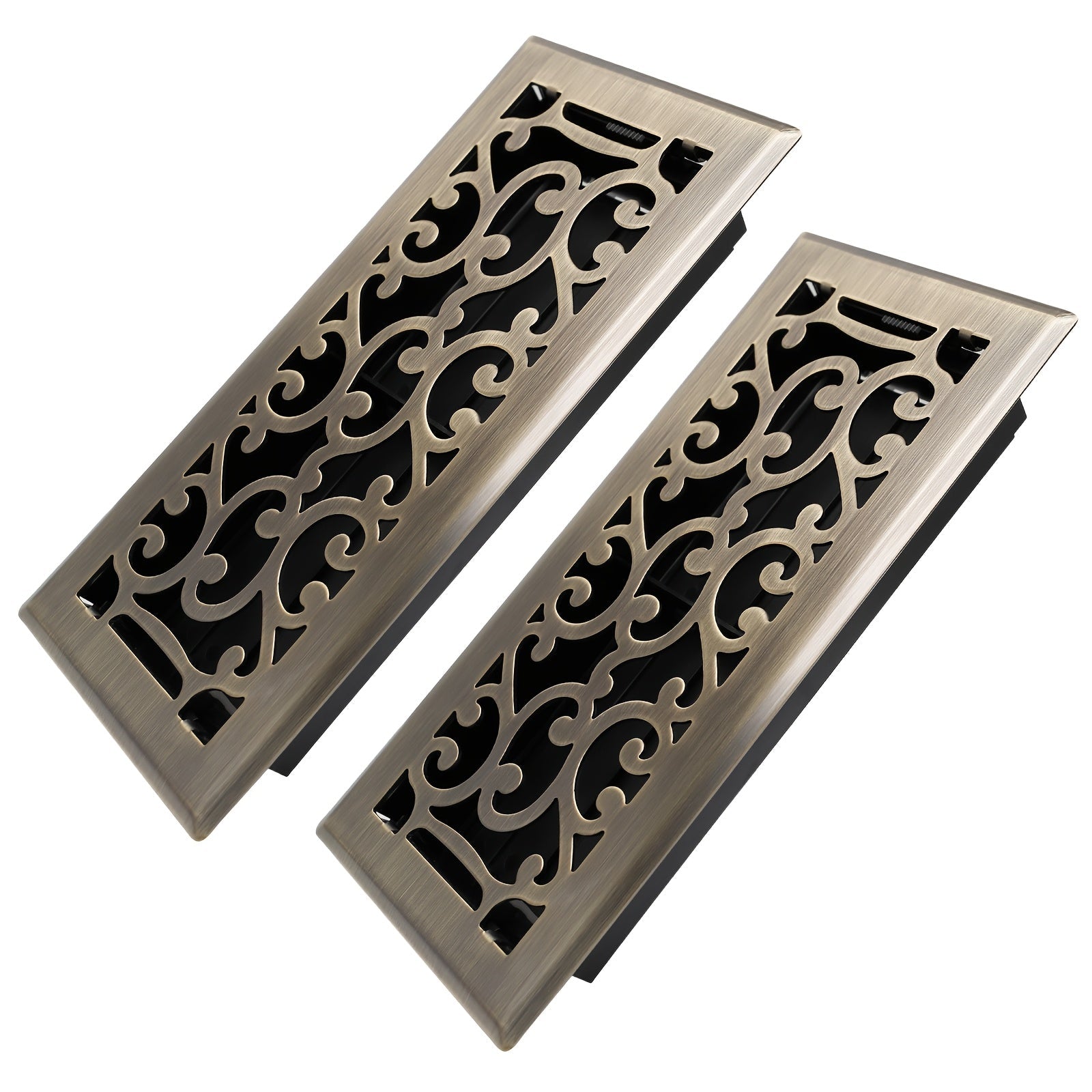 Floor Vent Register Cover 4x10 Inch Heavy Duty Walkable Steel Decorative Air Vent Grille Adjustable Airflow for Home HVAC 2-Pack Savannah Boston Design Multi Finish