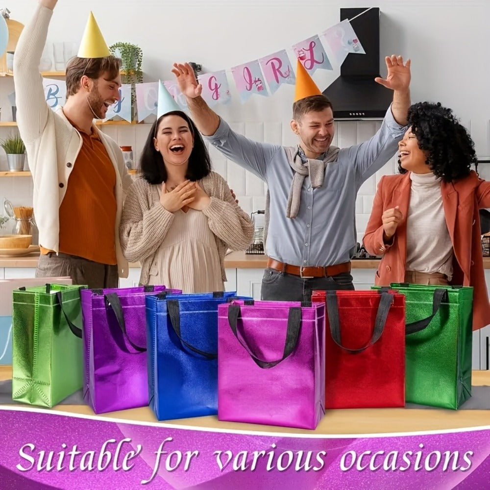 Gift Bags Bulk 24pcs Mixed Colors Glossy Finish | Reusable Shiny Party Favor Bags 8x10x4 in Pink Red Purple Blue Green ¨C Birthday Goodie Bags Christmas Holiday Wedding Baby Shower
