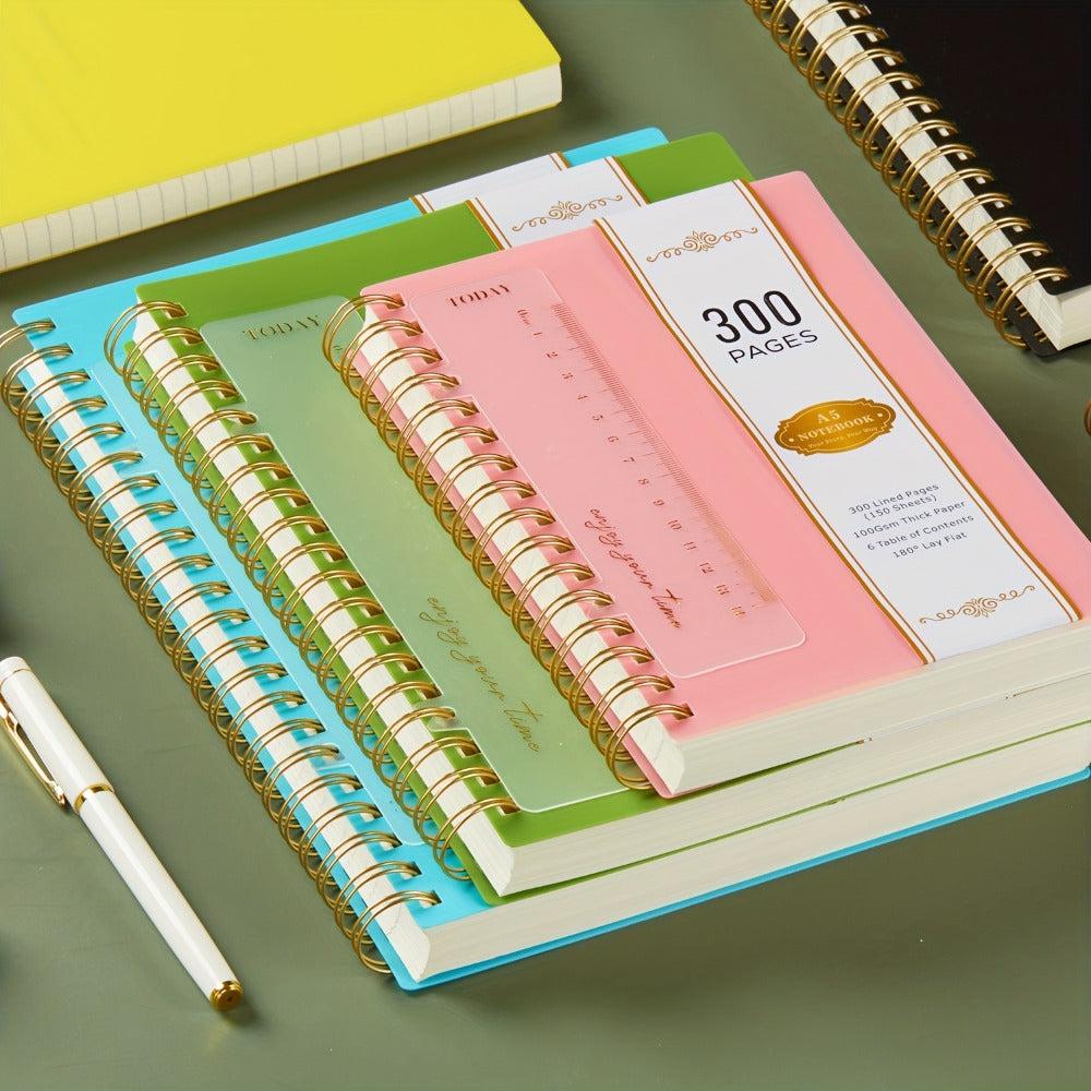 Large Spiral Notebook 300 Pages Hardcover ¨C 8.5x11 A4 College Ruled 100GSM Lined Paper PVC Waterproof Cover for Work School Travel Women Men Purple Pink Blue Black Yellow Green