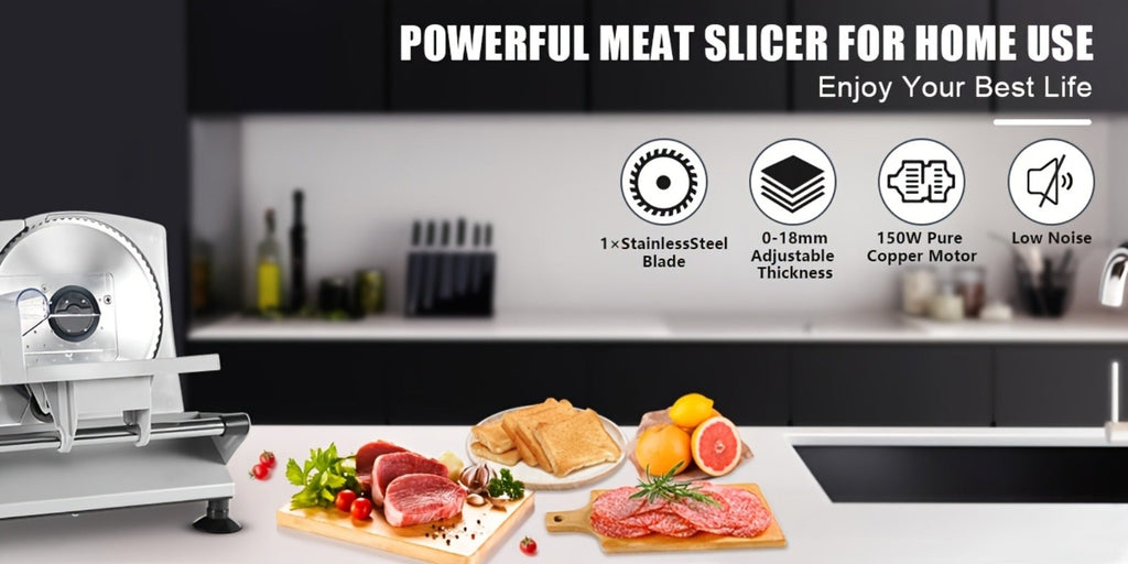 Electric Meat Slicer for Home, 6.7¡± Stainless Steel Blade, 150W Deli Food Slicer with Adjustable 0-15mm Thickness for Cold Cuts, Cheese, Bread & Vegetables, Easy to Clean