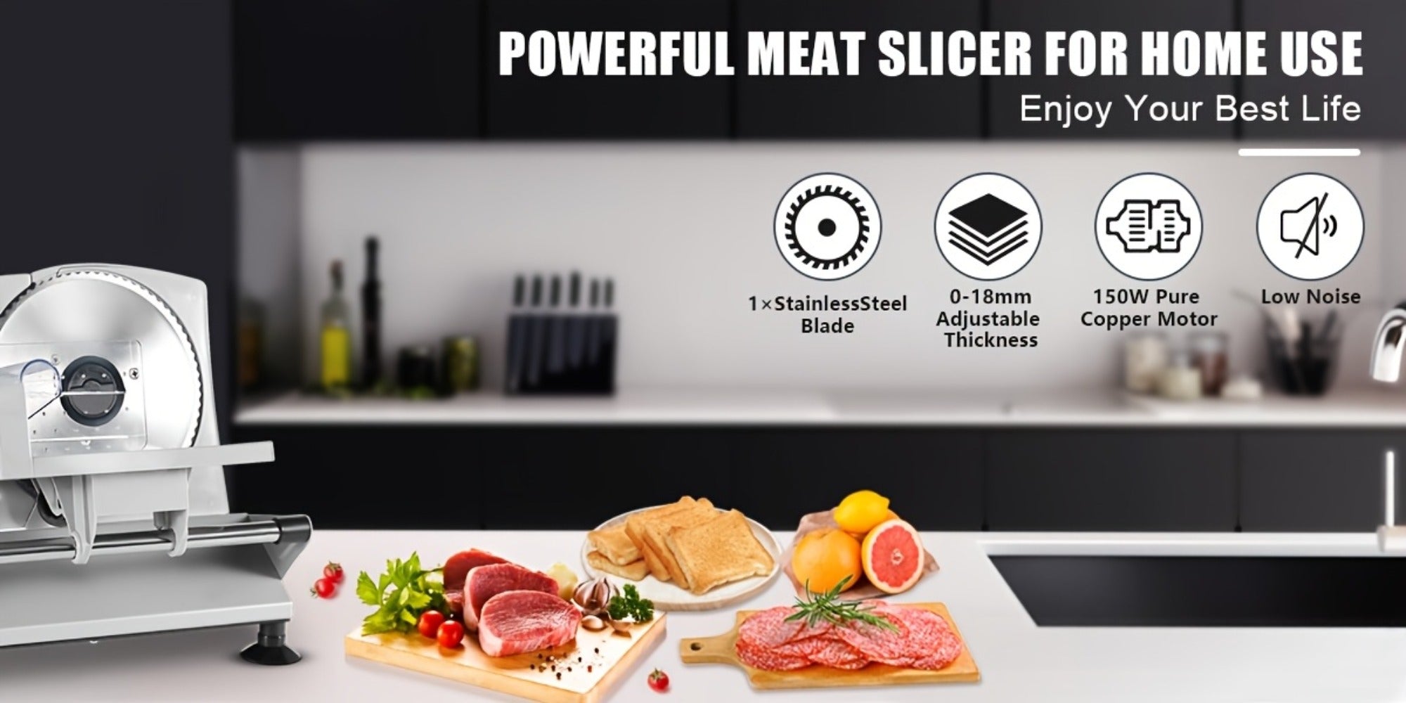 Electric Meat Slicer for Home, 6.7¡± Stainless Steel Blade, 150W Deli Food Slicer with Adjustable 0-15mm Thickness for Cold Cuts, Cheese, Bread & Vegetables, Easy to Clean
