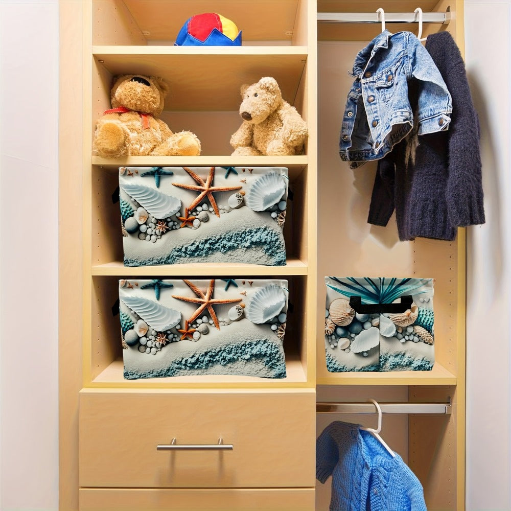 Storage Basket Fabric Organizer Bin ¨C Beach Shell & Starfish Design for Shelf, Laundry, Nursery, Home Office, Dorm, Books, Clothes & Gifts