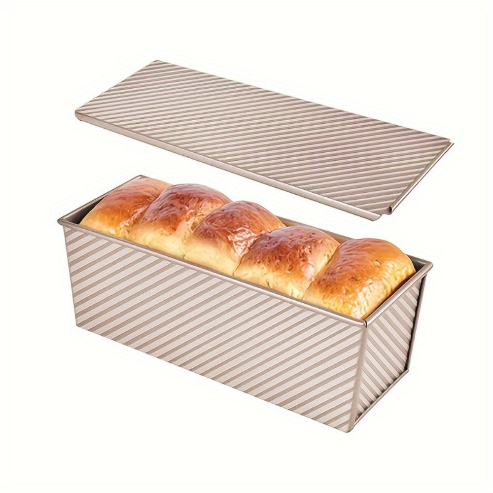 Pullman Loaf Pan with Lid, Extra Large 12.3x4.7x4.3 Inch Sandwich Bread Pan with Vent Holes, Nonstick Carbon Steel Toast Pan with Bread Knife, Square Loaf Pan for Sandwich Bread, Black or Gold