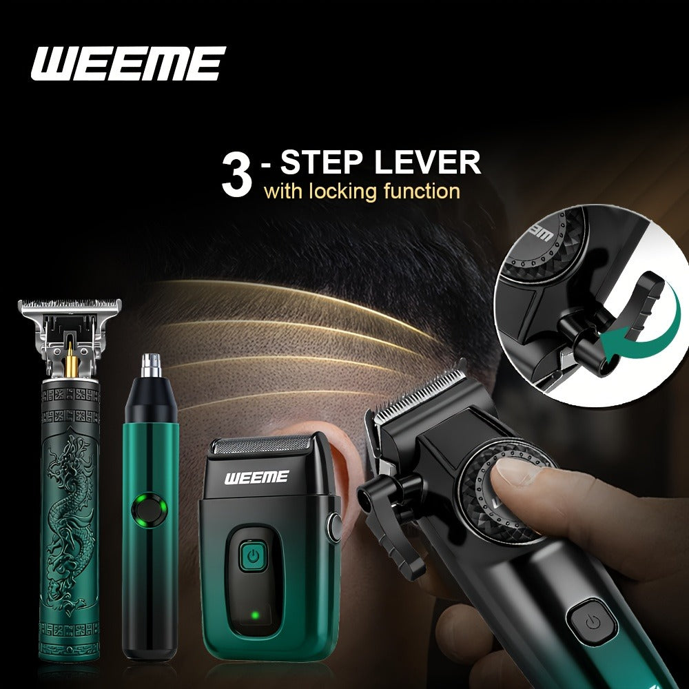 Hair Cutting Set 4pcs Professional - Electric Hair Clipper, Electric Shaver, T-Blade Trimmer & Nose Hair Trimmer, Gradient Green Gift Box, Precise Grooming Kit for Home Use & Gift