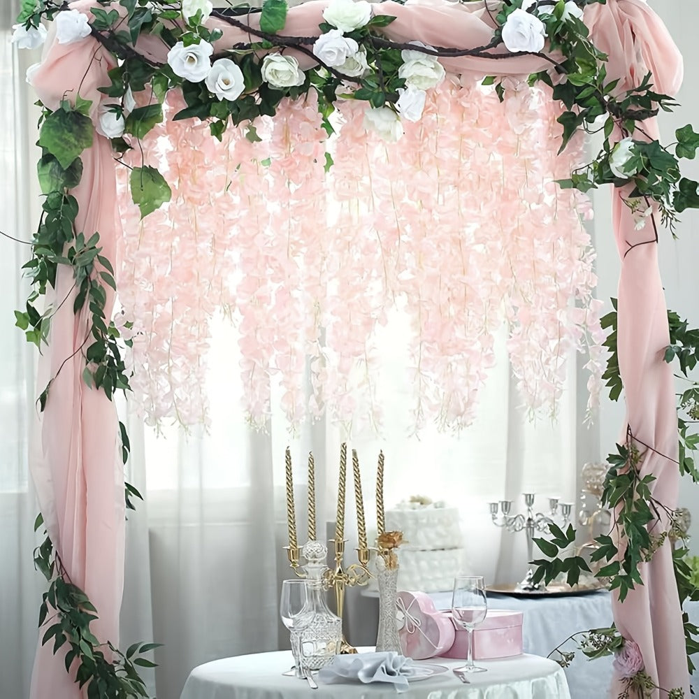 Artificial Wisteria Hanging Flowers 24 Pack - 3.6 Ft Fake Silk Wisteria Vine Garland for Wedding Arch, Garden, Wall & Party Decoration, Available in White, Pink, Blue, Purple & Light Pink